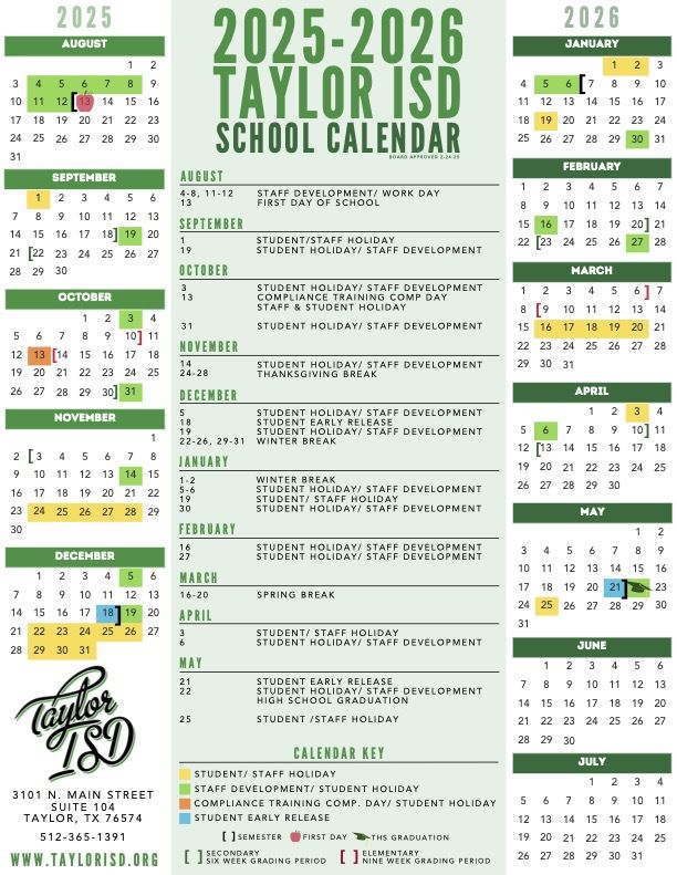 2025-2026 Board Approved School Calendar for next year!